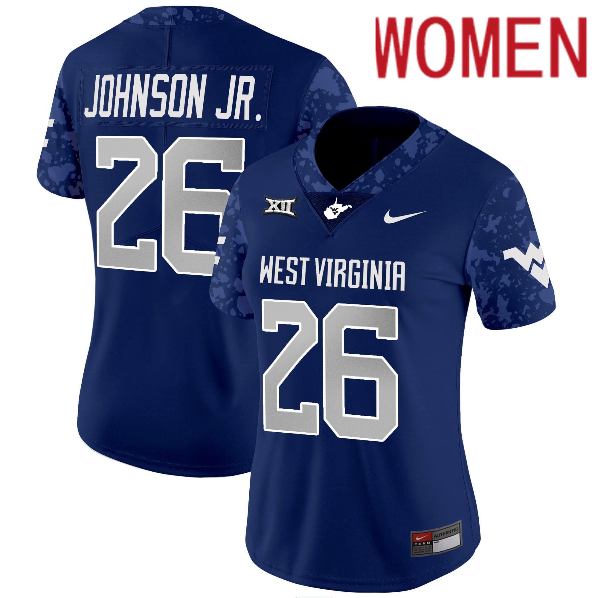 Women West Virginia Mountaineers #26 Johnson jr Blue 2024 Nike Vapor Limited NCAA Jersey